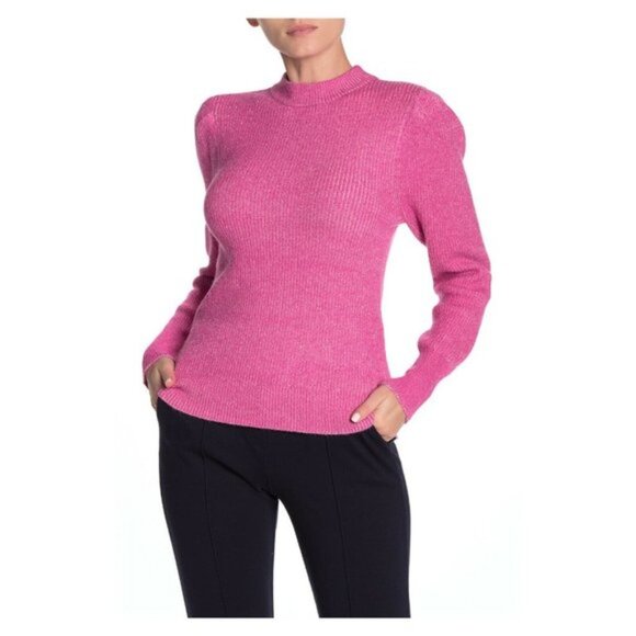 Free Press | Pink Puff Sleeve Crewneck Knit Sweater Size Medium - Picture 1 of 6